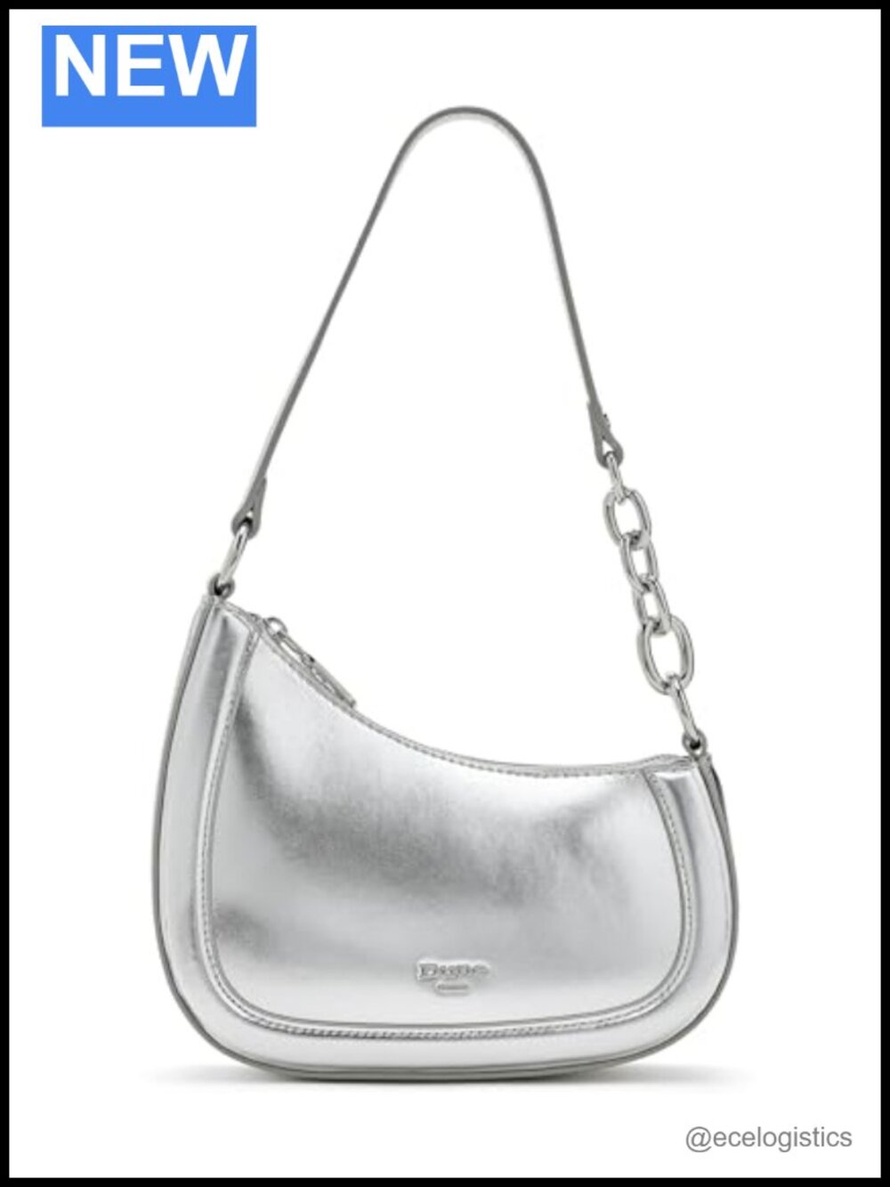 Dune London Direction Leather Shoulder Bag Chain Handle Silver